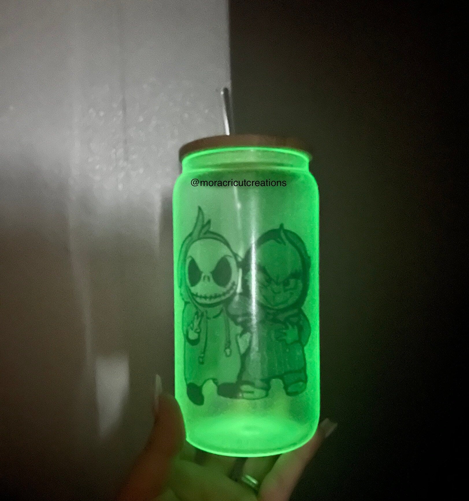 Glow in the dark cup, grinch cup, spooky season cup, jack and grinch, Halloween Christmas, nightmare before grinchmas